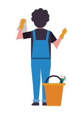 Lastik eldivenli temizlikçi erkek işçi.