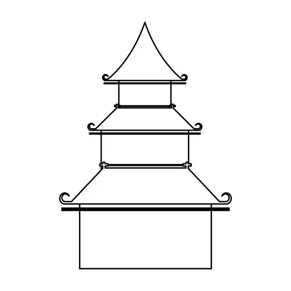 Chinese oriental asian building cartoon in black and white — 스톡 벡터