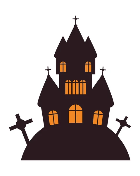 Halloween tmavý hrad a hřbitov scéna — Stockový vektor