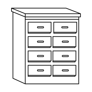 Ofis çekmecesi mobilyaları siyah beyaz izole edilmiş.