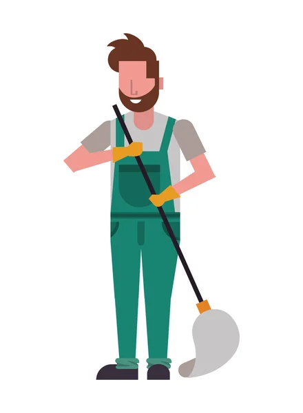 Housekepping male worker with mop — Stock Vector