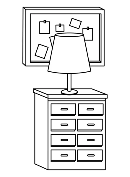 Caricaturas de elementos de oficina y lugar de trabajo en blanco y negro — Vector de stock