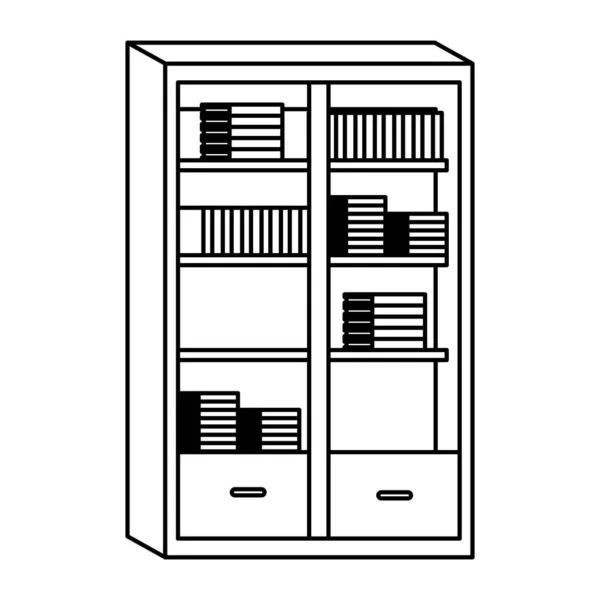 Бібліотека з книгами та ящиками в чорно-білому — стоковий вектор