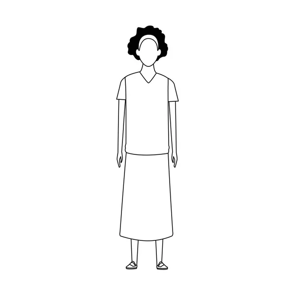 Mujer avatar icono de pie, diseño en blanco y negro — Vector de stock