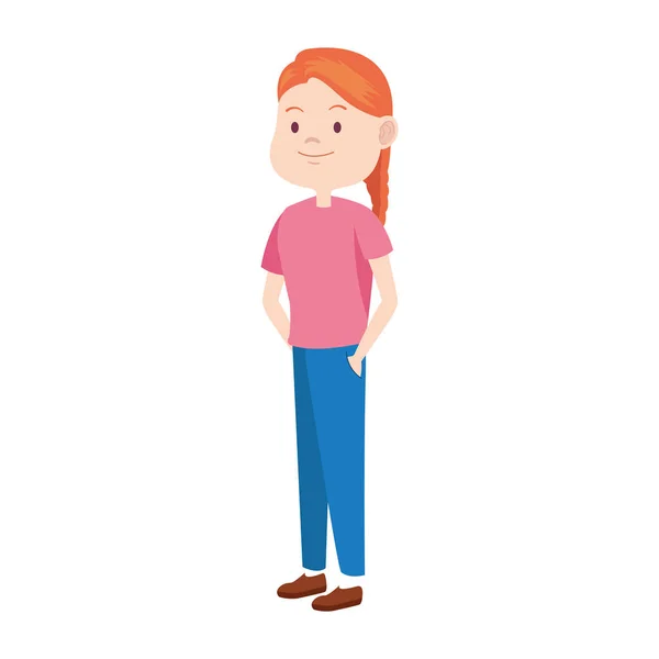 Cartone animato adolescente ragazza in piedi icona, design piatto — Vettoriale Stock