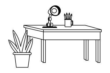 Siyah beyaz ofis ve işyeri elemanları karikatürler