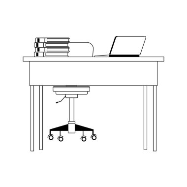 Kitaplı masa ve bilgisayar simgesi