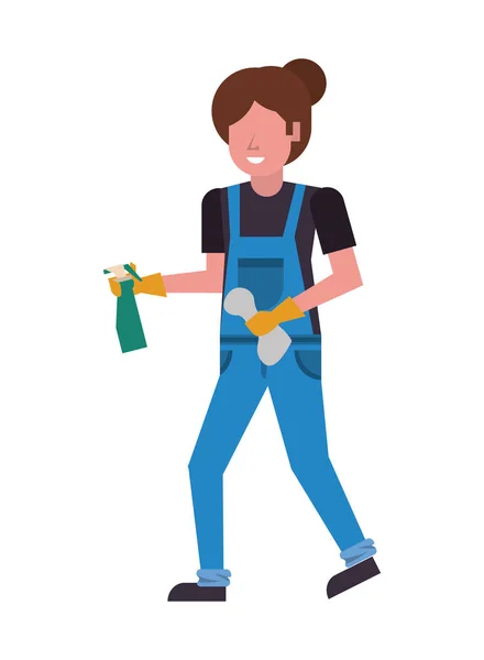 Housekepping woman worker with splash bottle — Stock Vector