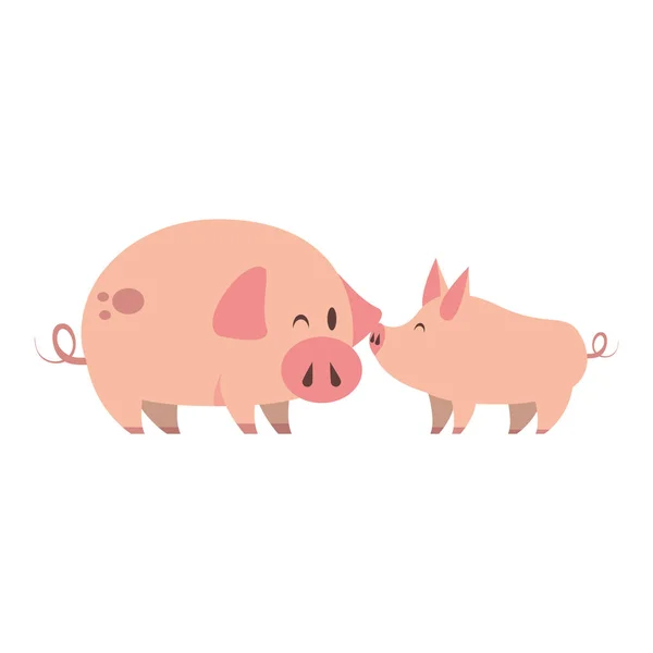 Cute animals pigs farm cartoon — 스톡 벡터