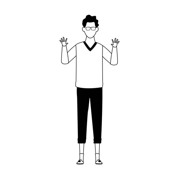 Avatar man standing icon, black and white design — 스톡 벡터