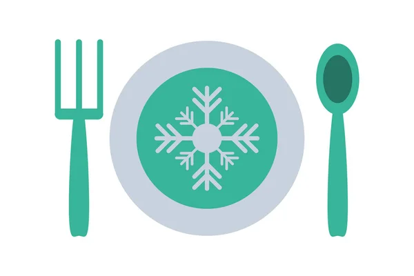 Feliz prato de Natal alegre com floco de neve e talheres — Vetor de Stock