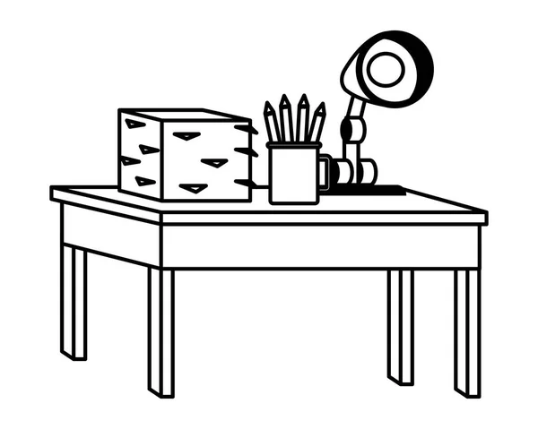 Karikaturen von Büro- und Arbeitsplatzelementen in Schwarz-Weiß — Stockvektor
