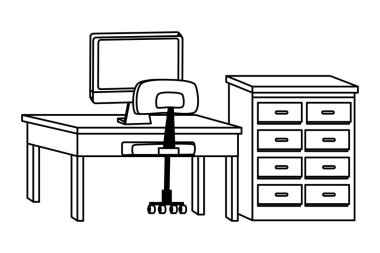 Siyah beyaz ofis ve işyeri elemanları karikatürler