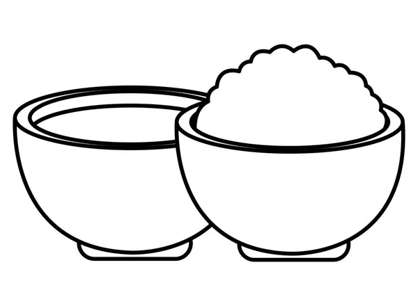 Reis und Sou in Schalen Cartoon in schwarz und weiß — Stockvektor