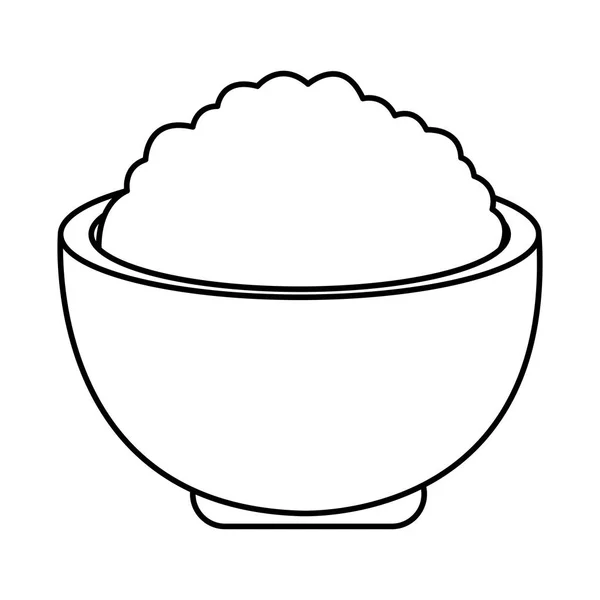 Delicioius рис в миске пищевой мультфильм в черно-белом — стоковый вектор