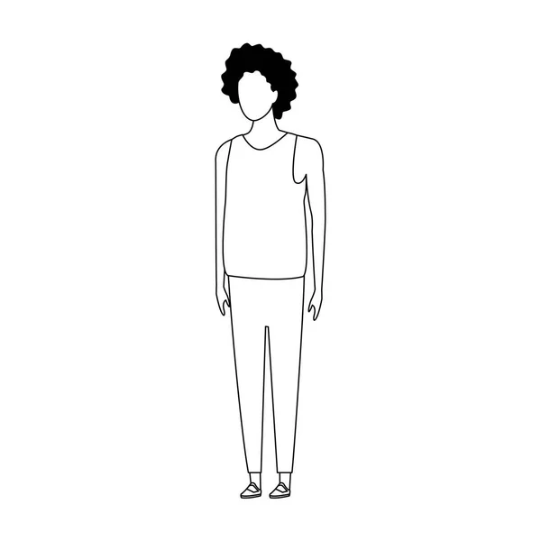 Mujer avatar icono de pie, diseño en blanco y negro — Vector de stock