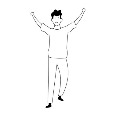 Çizgi filmci elleri havada, düz dizayn.