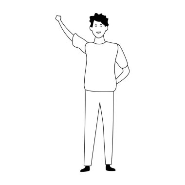 Çizgi filmci gülümseyen ve ayakta duran ikon, düz tasarım