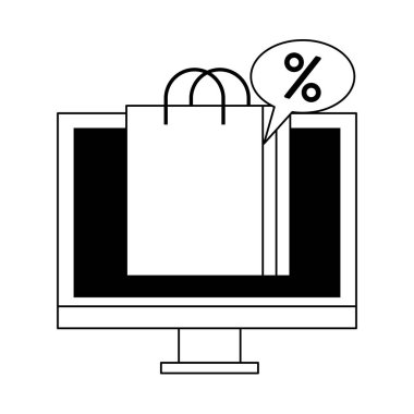 siyah beyaz online alışveriş e-ticaret satış karikatür