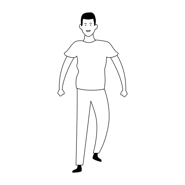 Мультяшный человек ходьба икона, плоский дизайн — стоковый вектор
