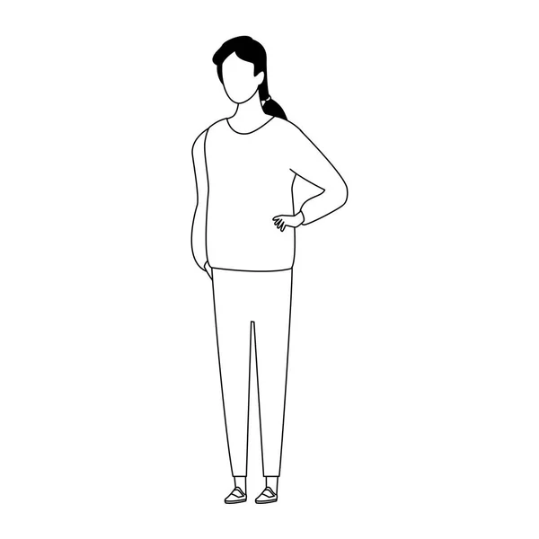 Mujer avatar icono de pie, diseño plano — Vector de stock