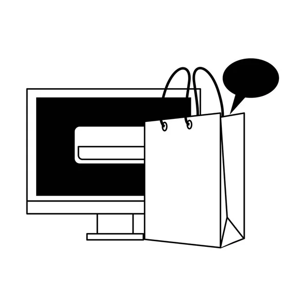 Onlineshopping eCommerce verkoop cartoon in zwart-wit — Stockvector