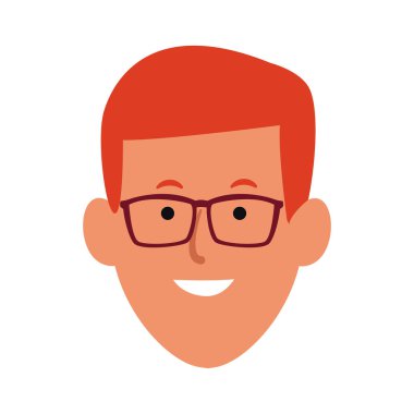 Çizgi filmci gözlüklü, düz dizayn.