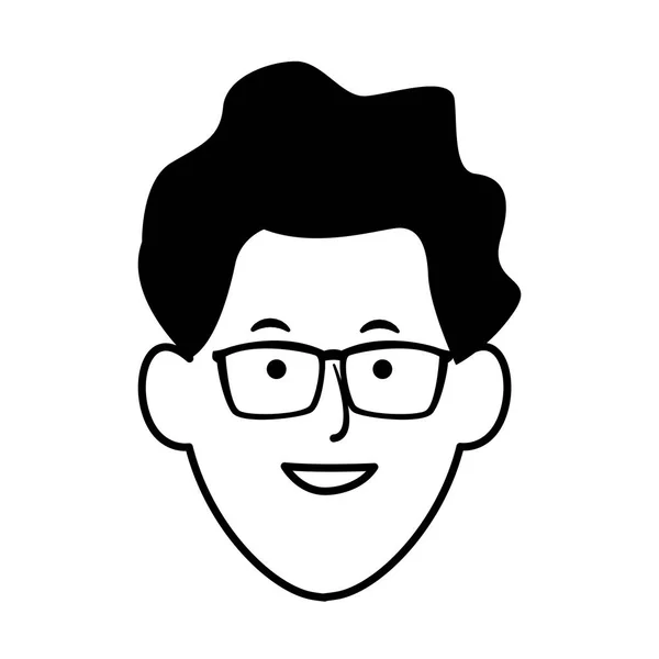 Kreslený muž s ikonou brýlí, plochý design — Stockový vektor