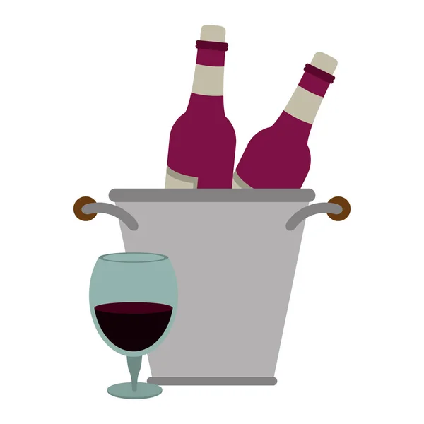Secchio di ghiaccio con bottiglie di vino. design piatto — Vettoriale Stock
