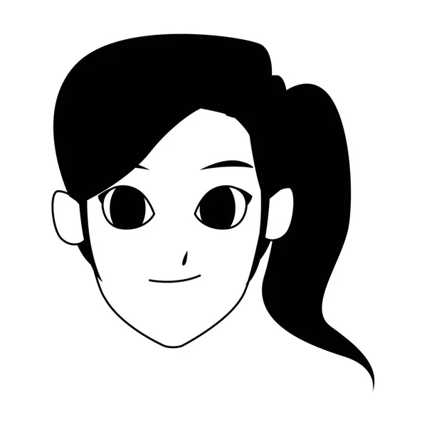 Femme dessin animé avec icône queue de cheveux — Image vectorielle