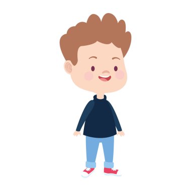 Çizgi film oynayan küçük çocuk, düz dizayn.