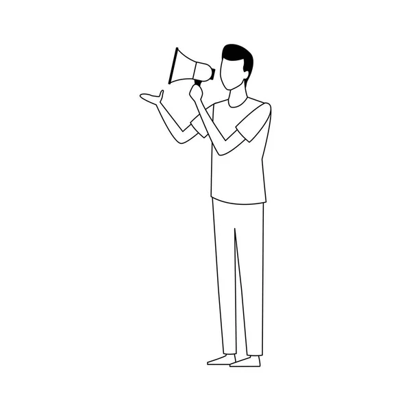 Megafon simgesine sahip avatar adam — Stok Vektör