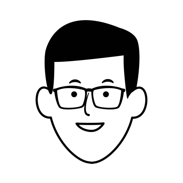 Мультяшный человек со значком в очках, плоский дизайн — стоковый вектор
