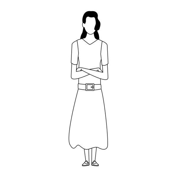 Avatar mulher de pé ícone, design preto e branco — Vetor de Stock