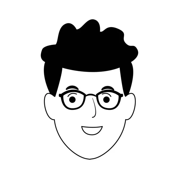 Uomo con occhiali icona del fumetto, design piatto — Vettoriale Stock
