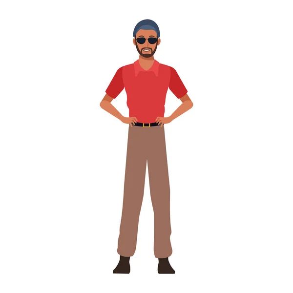 Kreslený muž s ikonou slunečních brýlí, plochý design — Stockový vektor