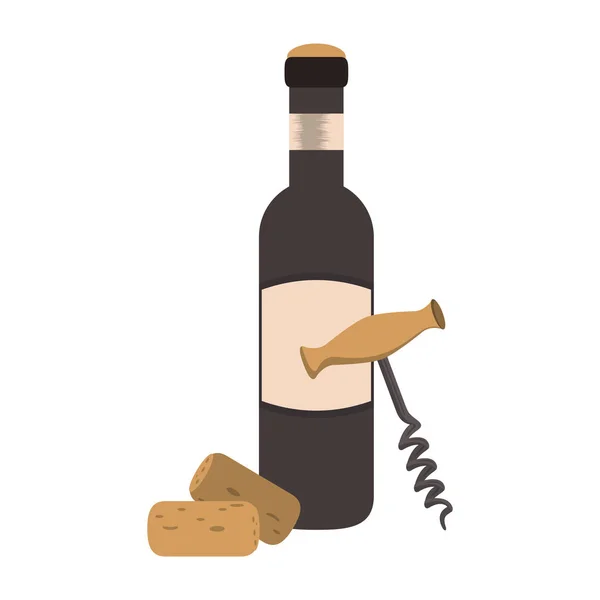 Verre à vin et tire-bouchon icône image — Image vectorielle