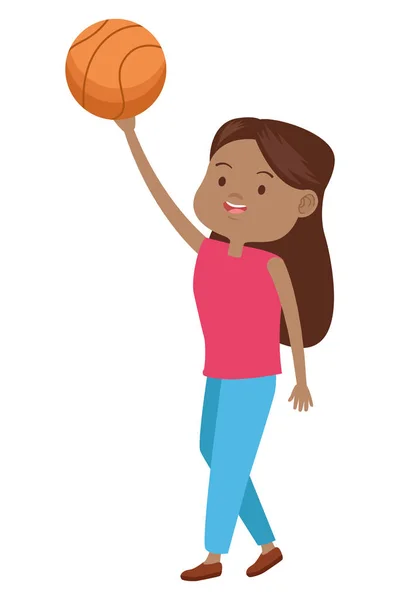 Junge Afro-Frau mit Ballon-Basketball — Stockvektor