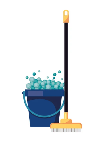 Housekepping bucket tool with brush broom — ストックベクタ