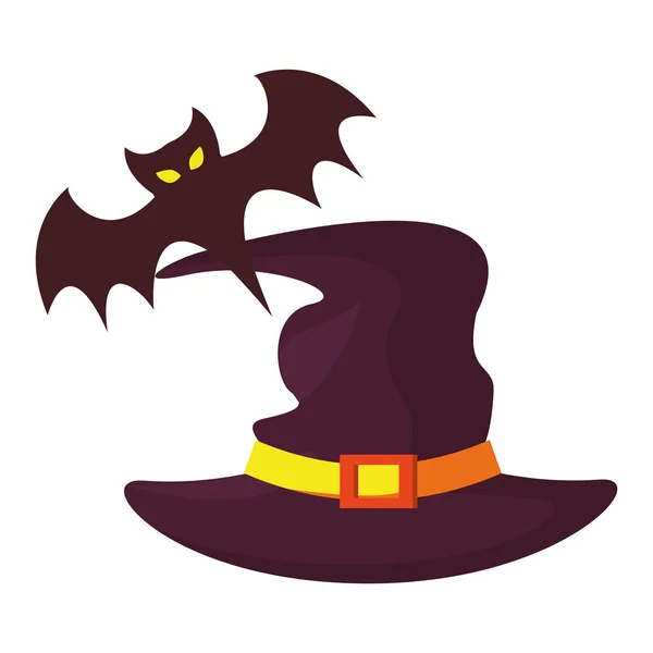 Halloween morcego voando com chapéu de bruxa —  Vetores de Stock