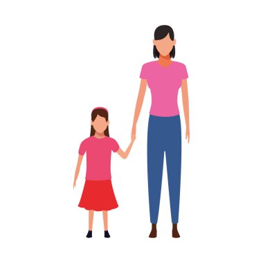 Avatar anne ve küçük kızı, düz tasarım.