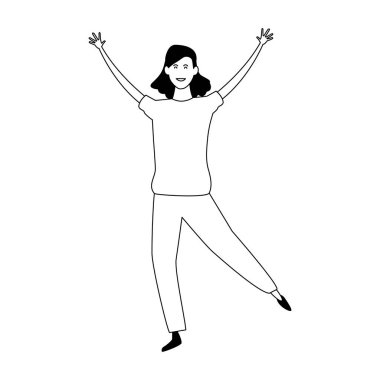 Çizgi film kadını heyecanlı, düz tasarım