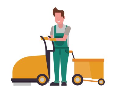 Zemin parlayan hizmetçi erkek işçi.