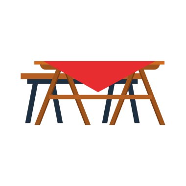 Masa örtülü piknik masası, düz tasarım.