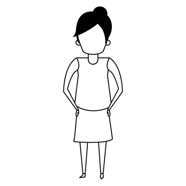 Grand-parent sénior vieille grand-mère dessin animé sans visage en noir et blanc — Image vectorielle