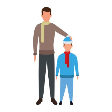 Eşarplı Avatar adam ve çocuk, düz tasarım.