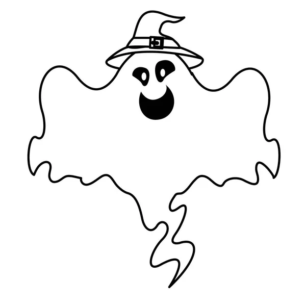 Halloween ghost floating with witch hat — 스톡 벡터