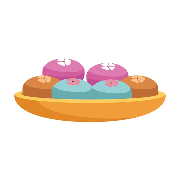 Bol avec mooncakes, design plat — Image vectorielle