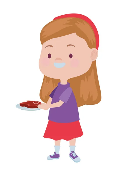Mignonne petite fille avec viande caractère steak — Image vectorielle