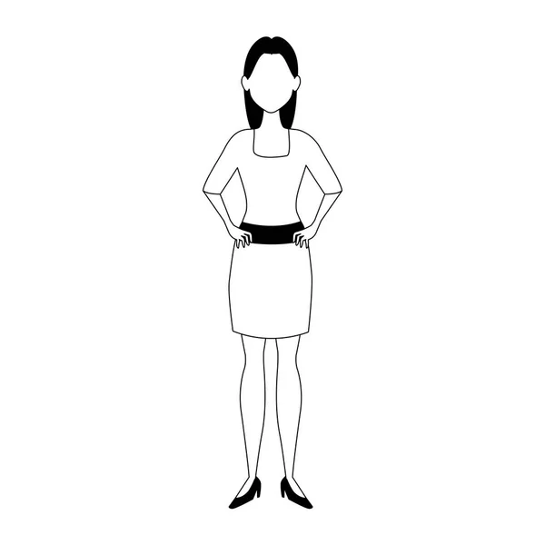 Tecknad kvinna bär elegant klänning, platt design — Stock vektor